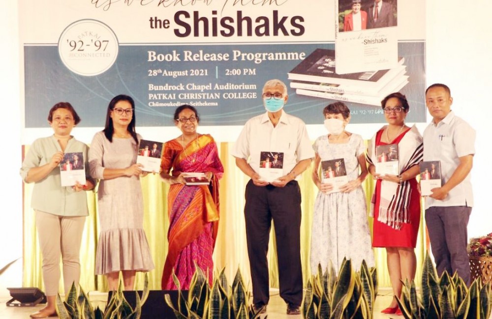 Dr Tuisem and Magaret Anne Shishak with alumni and faculty members of PCC during the book release programme on August 28. (Morung Photo)